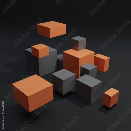 Black and orange geometric cubes shape background. 3D rendering.