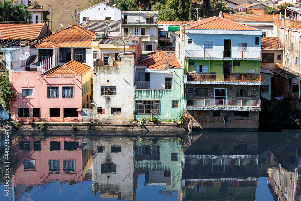 Reflex on Tiete River of the houses of Pirapora do Bom Jesus