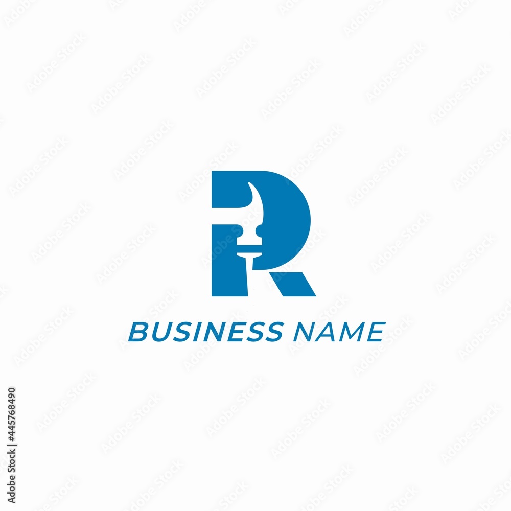 design logo creative letter R and hammer