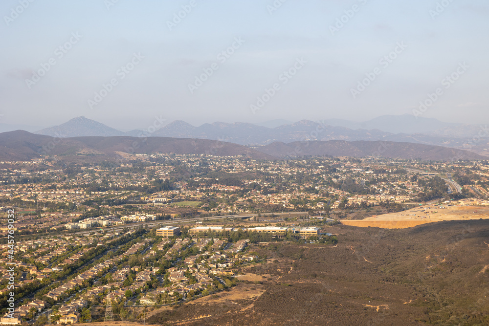 Aerial view of Carmel Valley with suburban neighborhood San Diego, California, USA. 