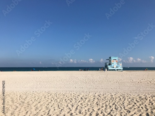 MIAMI beach, FL - December 22, 2017: Beach and lifeguard hut in Haulover park photo