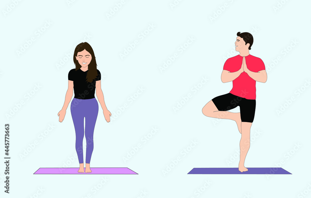 Obraz premium Young people doing yoga vector design