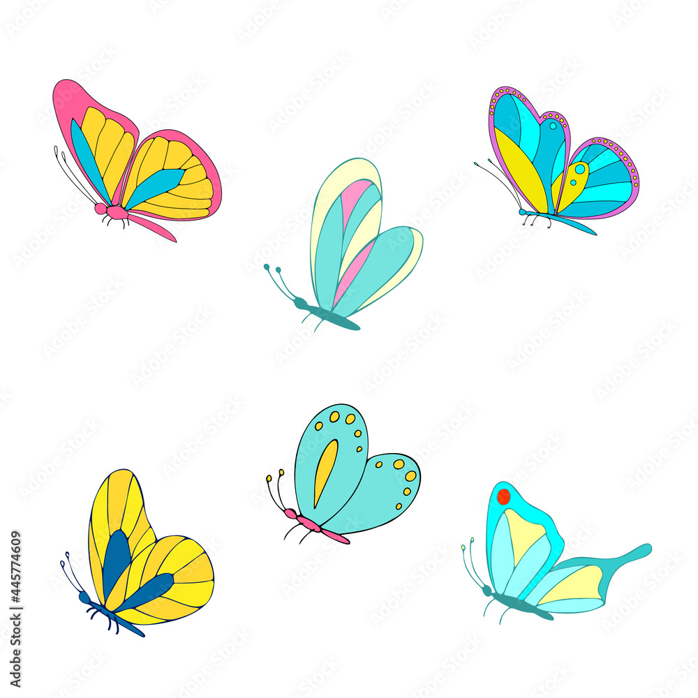 A set of vector butterflies. Different colorful butterflies.