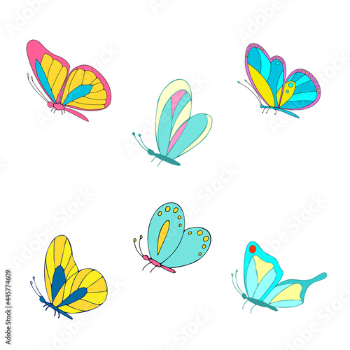 A set of vector butterflies. Different colorful butterflies.