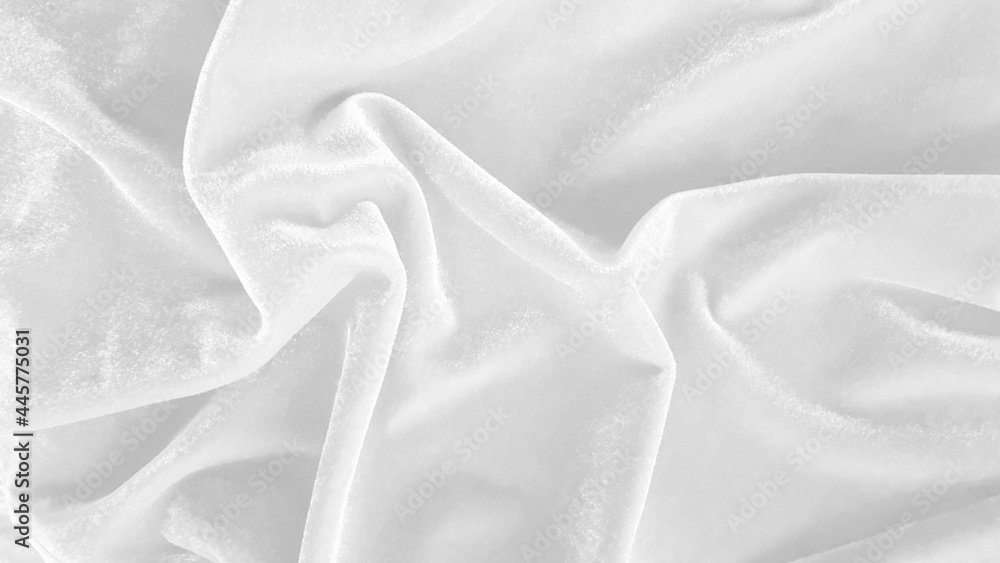 White velvet fabric texture used as background. Empty white fabric background of soft and smooth textile material. There is space for text.