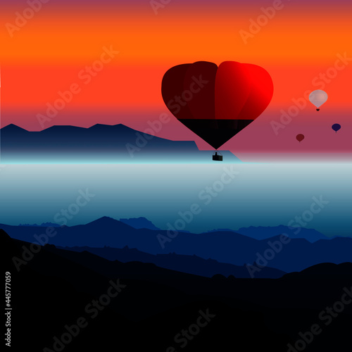 Hot air balloon over the lake