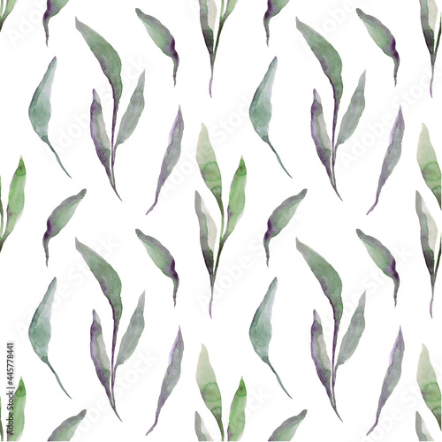 Seamless watercolor pattern of branches and leaves. The template can be used for the design of gift wrapping  wallpaper and textiles