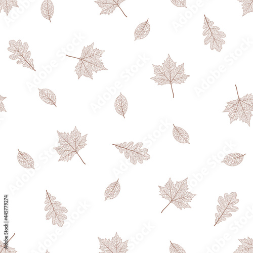 Maple tree leaf brown texture. Seamless pattern. Autumn season theme background. Fall graphic illustration.