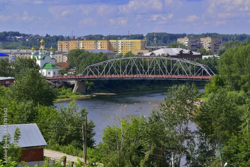 Suspension bridge over the Sylva river in the city of Kungur
