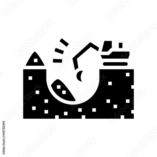 excavator excavate pit for pipeline construction glyph icon vector. excavator excavate pit for pipeline construction sign. isolated contour symbol black illustration