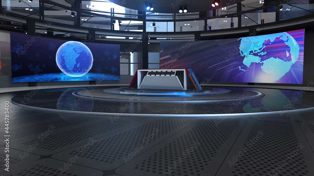 3D Virtual TV Studio News, Backdrop For TV Shows .TV On Wall.3D Virtual News Studio Background,3d illustration 3D Virtual TV Studio News, Backdrop For TV Shows .TV On Wall.3D Virtual News Studio Background,3d illustration