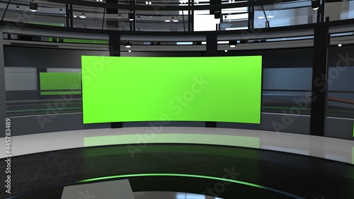 3D Virtual TV Studio News, Backdrop For TV Shows .TV On Wall.3D Virtual News Studio Background,3d illustration  © MUS_GRAPHIC