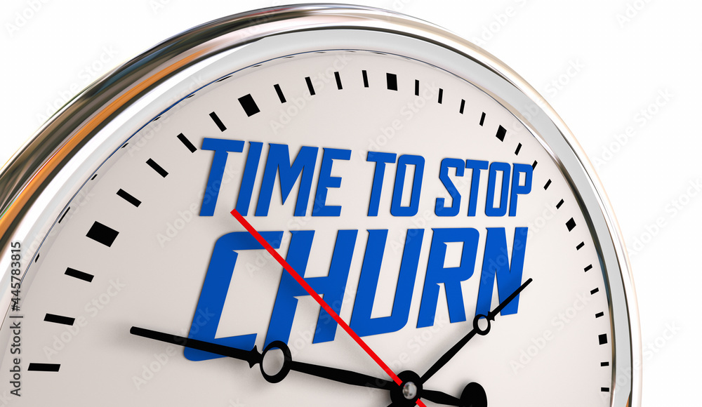 Time to Stop Churn Losing Customers Time Retain Clients Clock 3d Illustration Time to Stop Churn Losing Customers Time Retain Clients Clock 3d Illustration