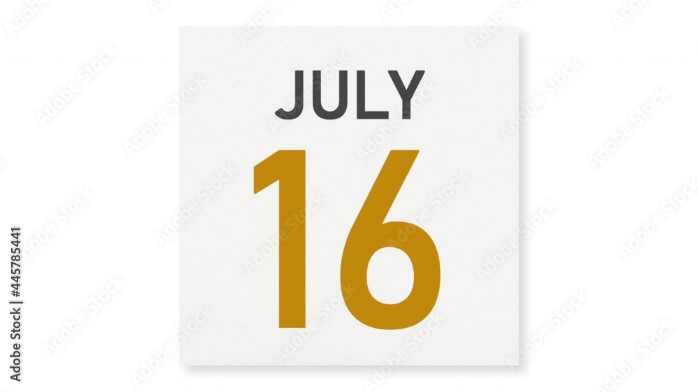 July 16 date behind crumpled paper page of a calendar, 3d animation July 16 date behind crumpled paper page of a calendar, 3d animation