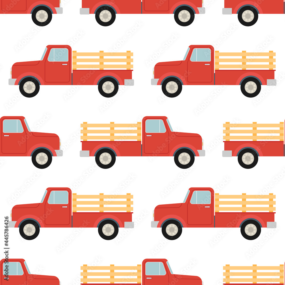 Red pickup seamless pattern isolated on white background. Red pickup seamless pattern isolated on white background.