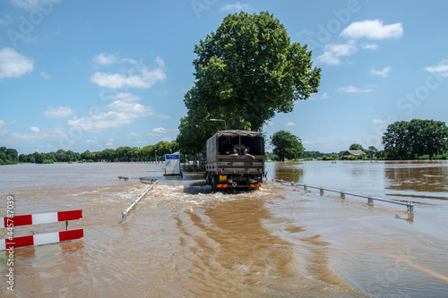 Flood conditions in the province Limburg, streets full of water, residents evacuate, Netherlands, July 17, 2021 photo