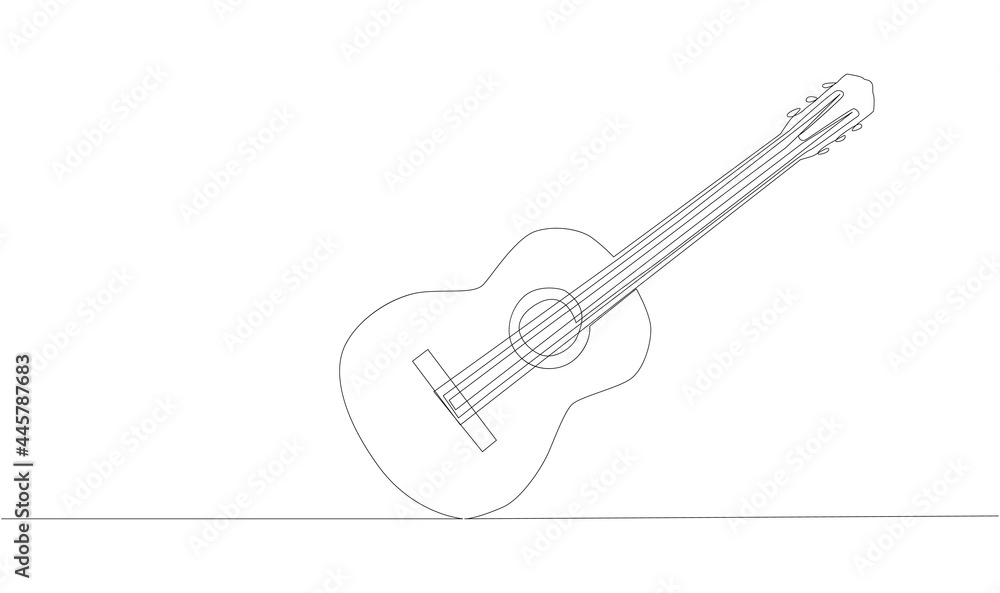 Animation of continuous line drawing of big acoustic guitar. Animation of continuous line drawing of big acoustic guitar.