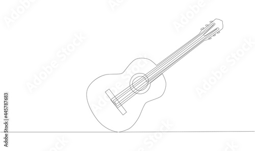 Animation of continuous line drawing of big acoustic guitar.