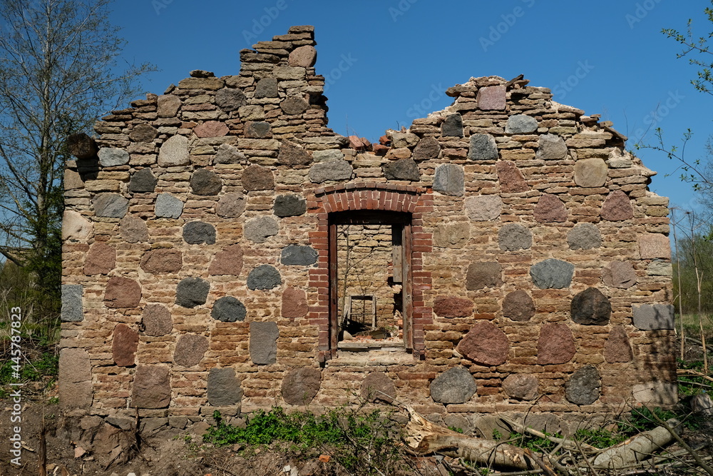 ruins of the manor of Baron Korf in the village of Pervoe Maya Kingiseppsky district Leningrad region Russia