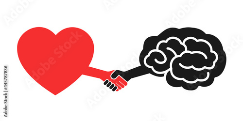 Balance, deal and treaty between irrational and passionate romantic heart and rational logic and intellectual brain. Consensus between emotion and intellect. Vector illustration isolated on white. photo