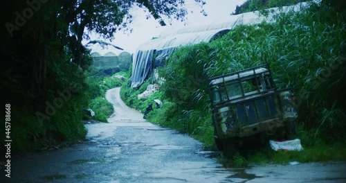 Rain And A Deserted Land Rover Defender In The Cameron Highlands, Malaysia