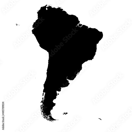 South America - high detailed continent isolated silhouette map. Simple flat black vector illustration.