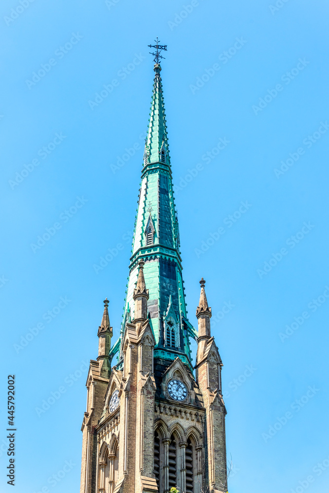 colonial steeple of saint james cathedral in toronto, canada