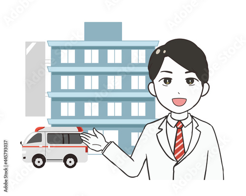 病院　救急車　男性医師