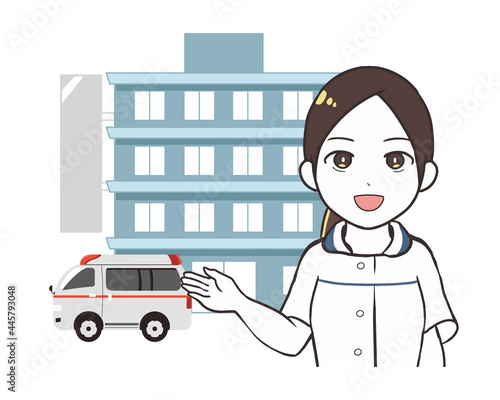 病院　救急車　女性医師