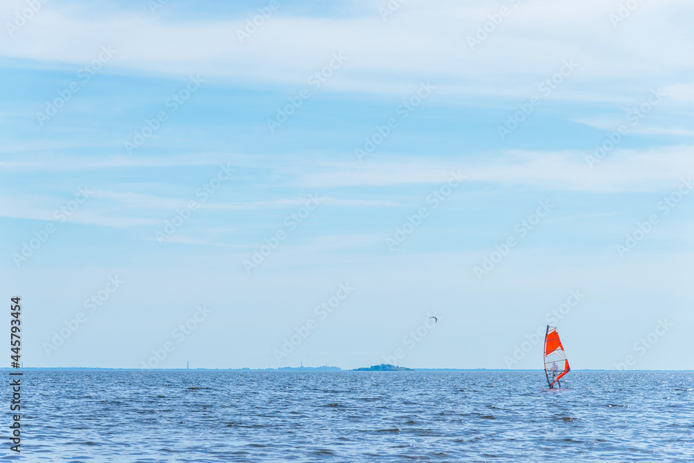 Summer seascape with windsurfers on the Gulf of Finland