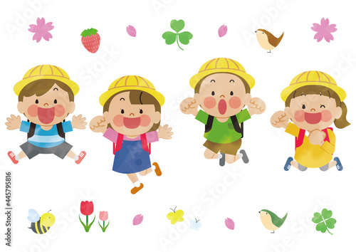 ジャンプする小学生の子供たち２