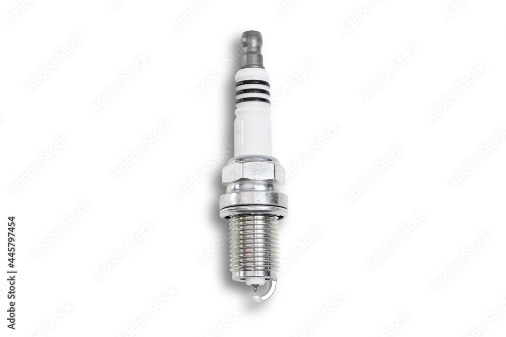 Car spark plug in white background for texture copy space of Technician and service concept Car spark plug in white background for texture copy space of Technician and service concept