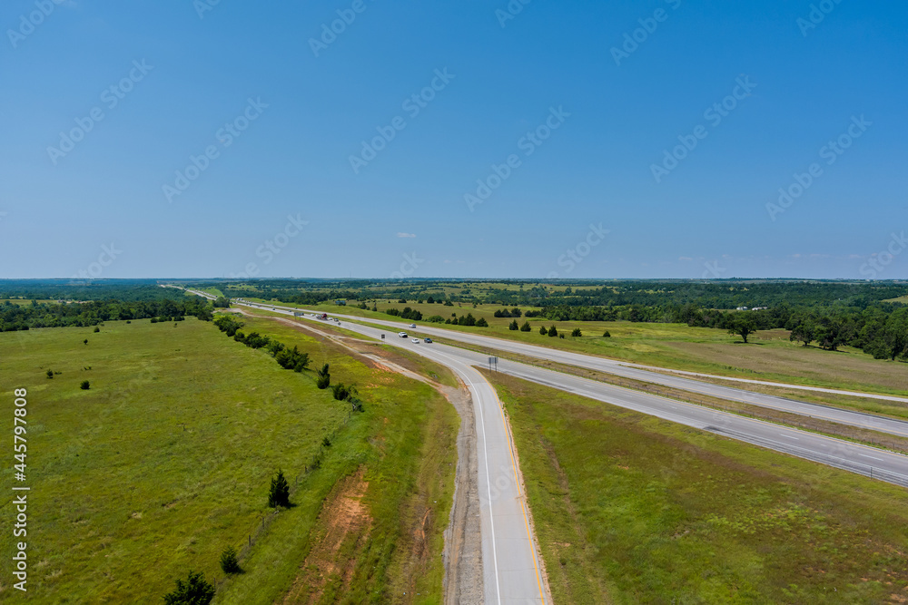 Panorama top view of original Route 66 roadbed near Clinton Oklahoma. Panorama top view of original Route 66 roadbed near Clinton Oklahoma.