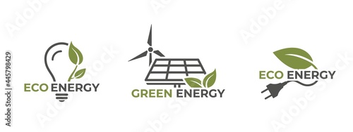 eco energy icon set. eco friendly, green technology. sustainable, alternative and renewable energy symbols