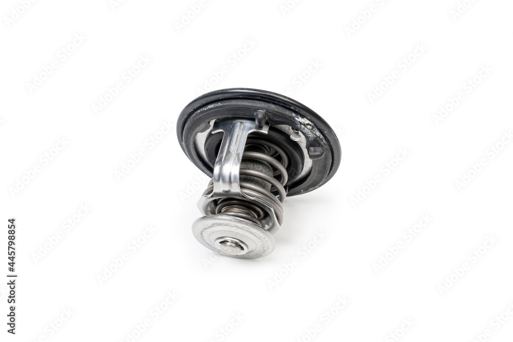 Car thermostat water Old part and Water stains in surface on white background use for background and texture in repair concept car Car thermostat water Old part and Water stains in surface on white background use for background and texture in repair concept car