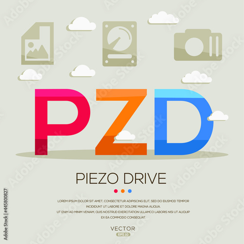 PZD mean (Piezo drive) photography abbreviations ,letters and icons ,Vector illustration.