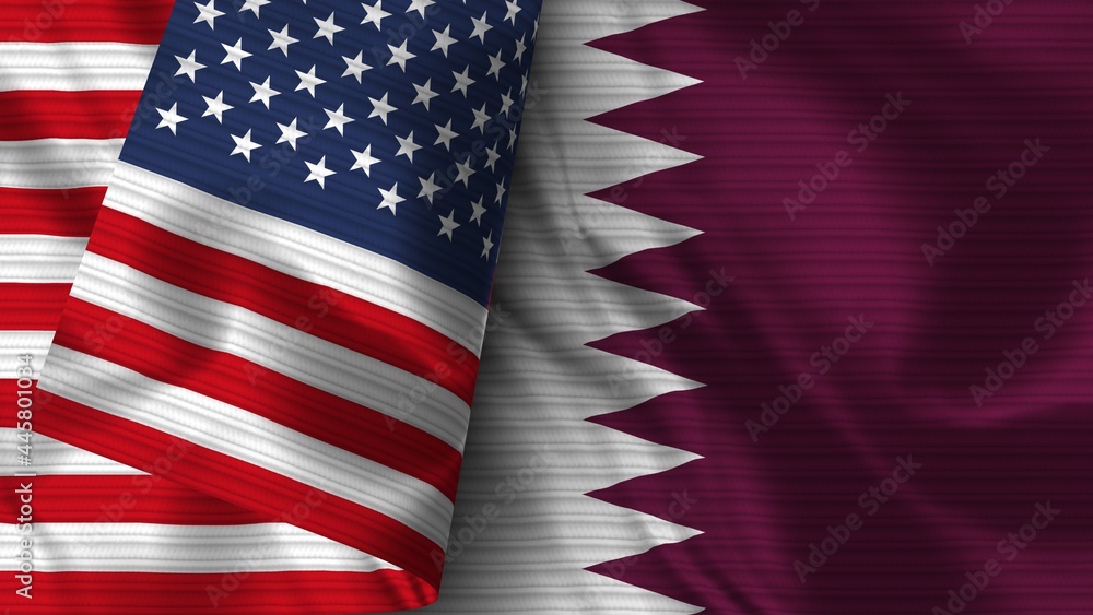 Obraz premium Qatar and United States of America Realistic Flag – Fabric Texture 3D Illustration