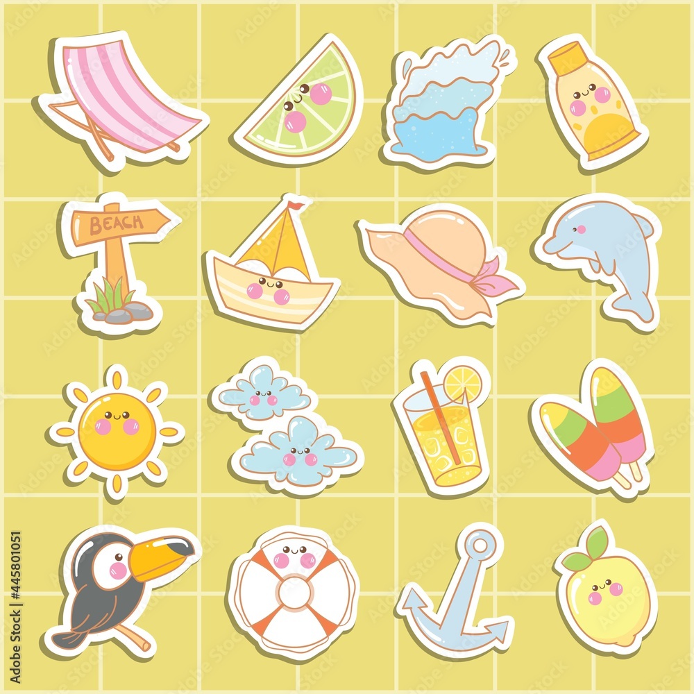 set of cute summer stickers or label collection set of cute summer stickers or label collection