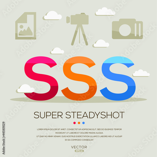 SSS mean (Super Steady Shot) photography abbreviations ,letters and icons ,Vector illustration.