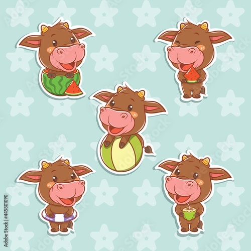 set of a cute cow summer sticker concept