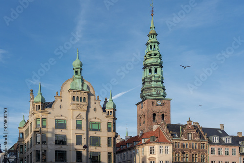 Amagertorv square buildings - Hojbrohus building and Nikolaj Kunsthal Tower - Copenhagen, Denmark