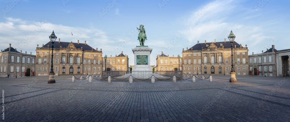 Panoramic view of Amalienborg Palace and Frederick V Statue - Copenhagen, Denmark