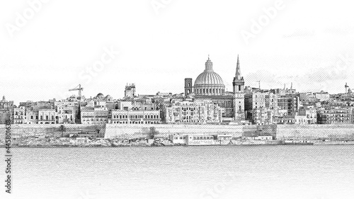 Typical and famous skyline of Valletta - the capital city of Malta