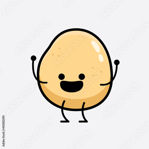 Vector Illustration of Potato Character with cute face and simple body line drawing
