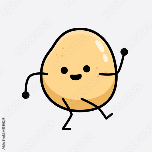 Vector Illustration of Potato Character with cute face and simple body line drawing