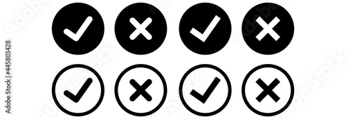 check mark icon set, approve icon, disapprove icon set vector sign symbol