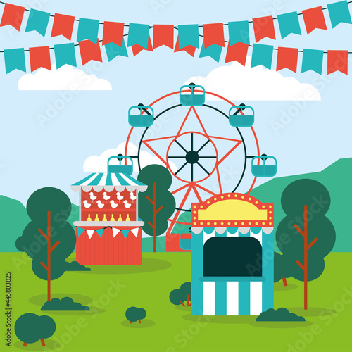 ticket booth and ferris wheel