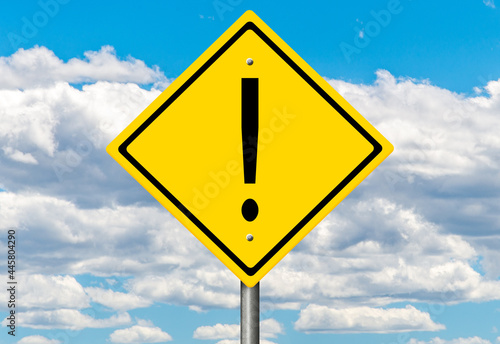 Rendered concept sign in the style of a yellow diamond road warning