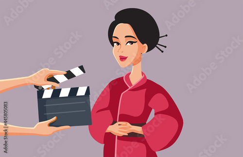 Asian Woman Filming Historical Tv Drama Vector Illustration