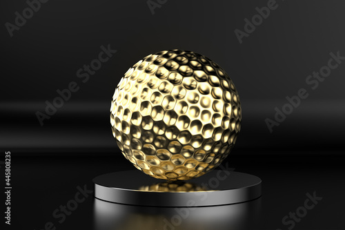 golden golf ball champion on stage